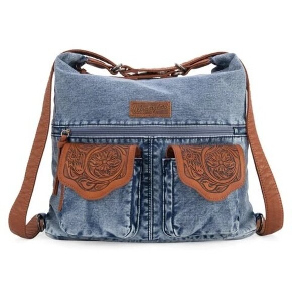 Convertible hobo, backpack, crossbody made of denim jean and PU leather - Picture 4 of 10